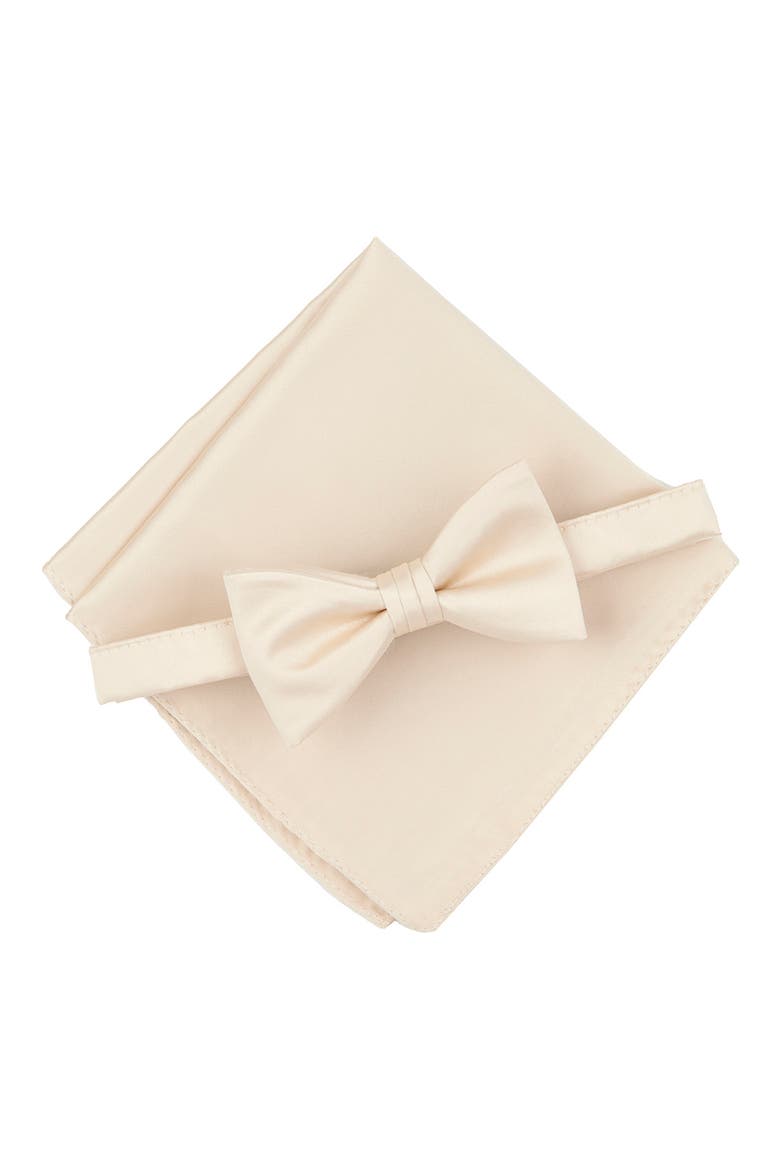 Men's Solid Satin Pre-Tied Bow Tie, Alternate, color, CHAMPAGNE