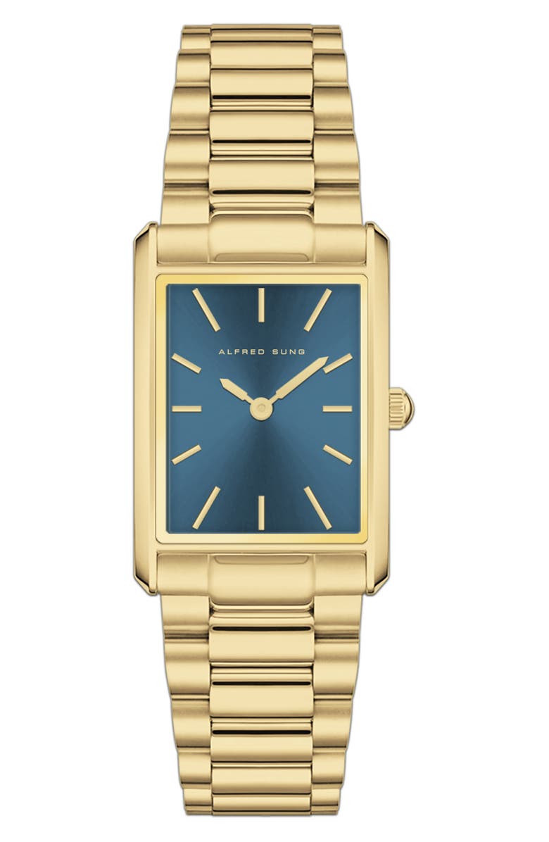 Alfred Sung Horizon Rectangular Bracelet Watch, 22mm x 32mm, Main, color, Gold Bracelet/Blue Dial