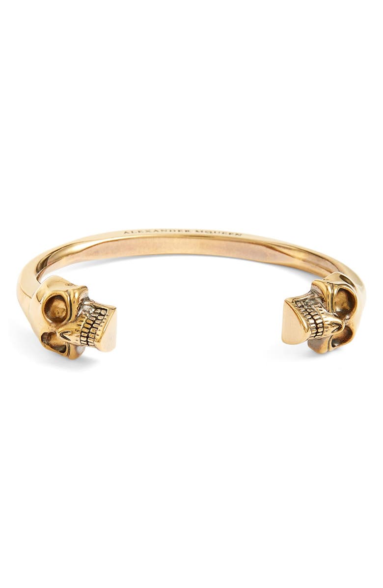 McQueen Alexander McQueen Twin Skull Cuff Bracelet, Main, color, 