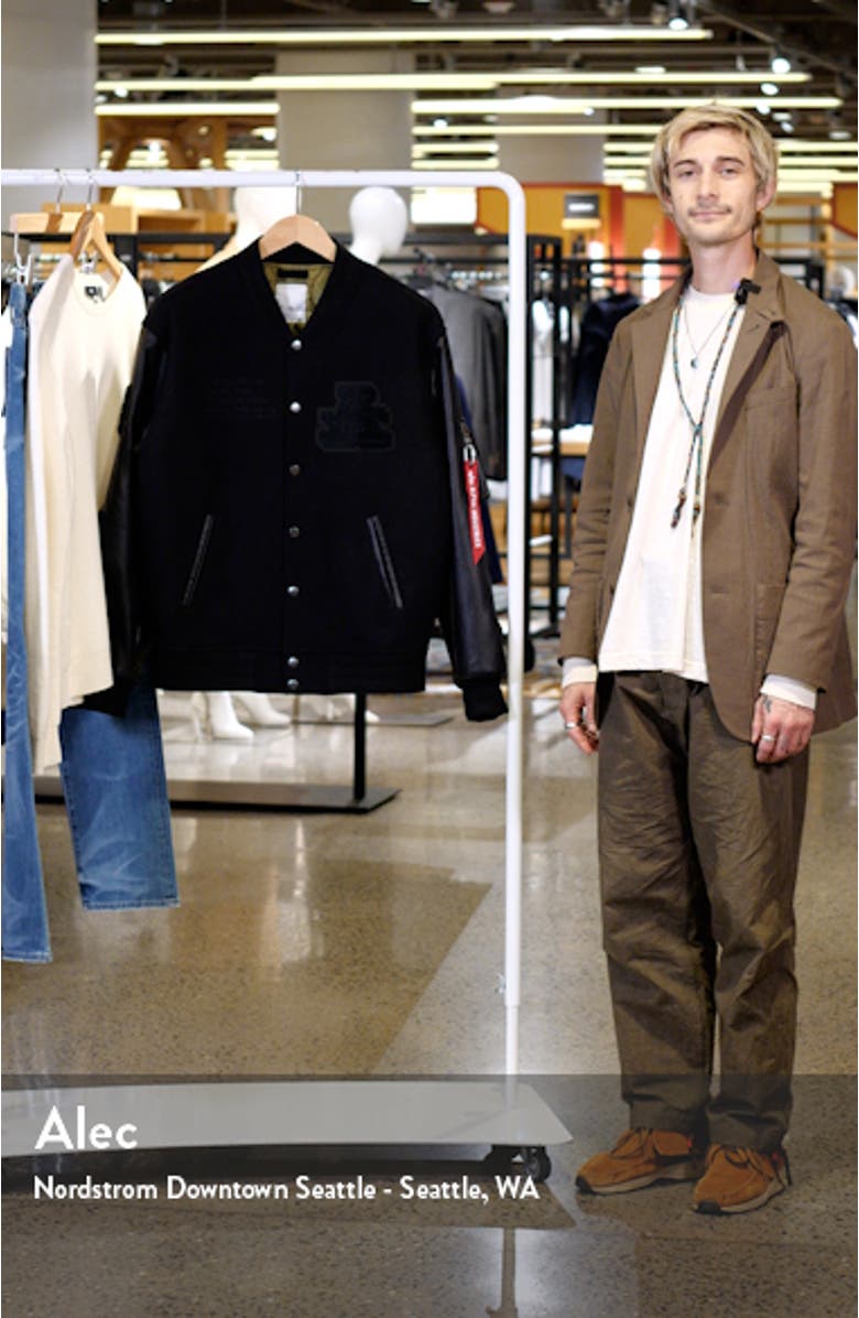 Leather MA-1 Varsity Wool & Faux Leather Jacket, sales video thumbnail