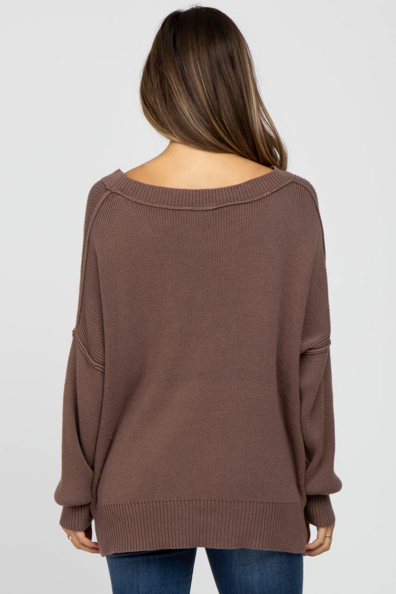 Exposed Seam Side Slit Sweater, Alternate, color, Brown