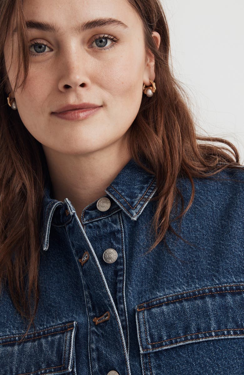 Madewell Denim Popover Mini Shirtdress, Alternate, color, Sennett Wash
