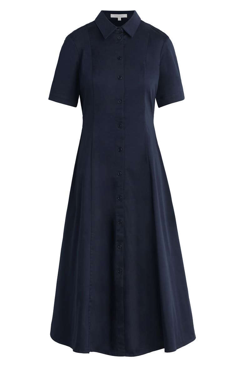 Demure Stretch Cotton Shirtdress, Alternate, color, NAVY