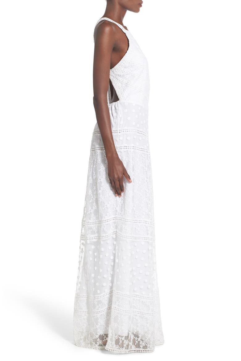 'Kyle' Embroidered High Neck Dress, Alternate, color, VANILLA