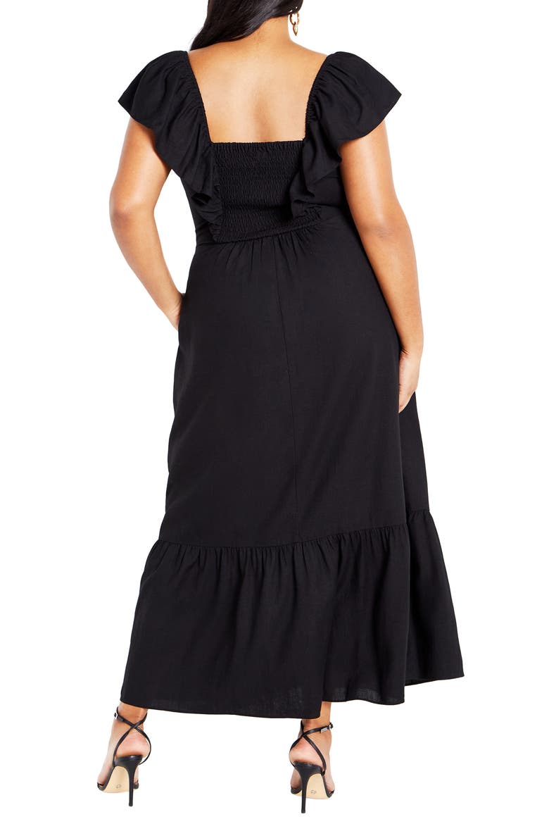 Alora Flutter Sleeve Cutout Maxi Dress, Alternate, color, BLACK