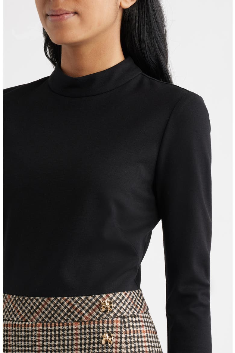 Mixed Media Long Sleeve Dress, Alternate, color, BLACK COGNAC