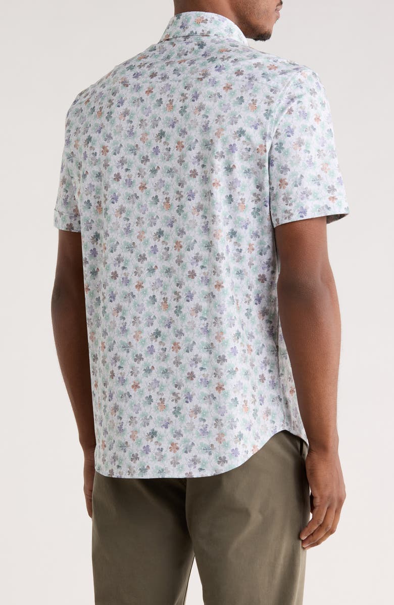 Bugatchi Miles OoohCotton<sup>®</sup> Abstract Print Short Sleeve Button-Up Shirt, Alternate, color, White/ Jade