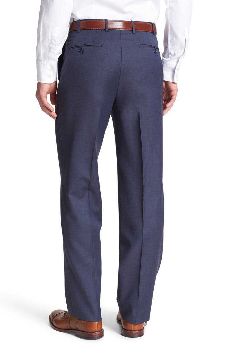 Canali Flat Front Solid Wool Trousers, Alternate, color, Blue