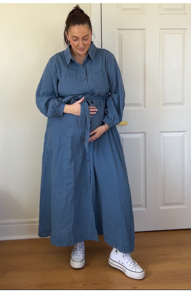 PinkBlush Gauze Belted Shirt Midi Dress, Alternate, color, Blue