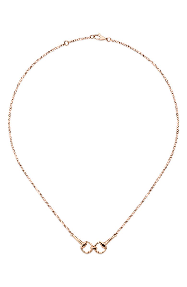 Gucci 18K Pink Gold Diamond Horsebit Necklace, Alternate, color, Pink Gold