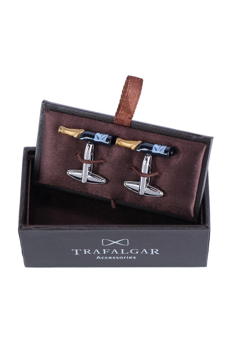 Celebrate Champagne Bottle Novelty Cufflinks, Alternate, color, Green