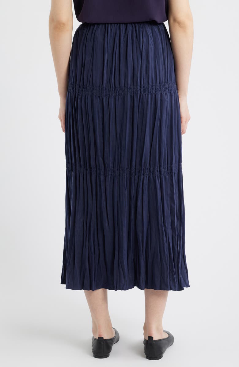 Eileen Fisher Smocked Silk Midi Skirt, Alternate, color, Ink