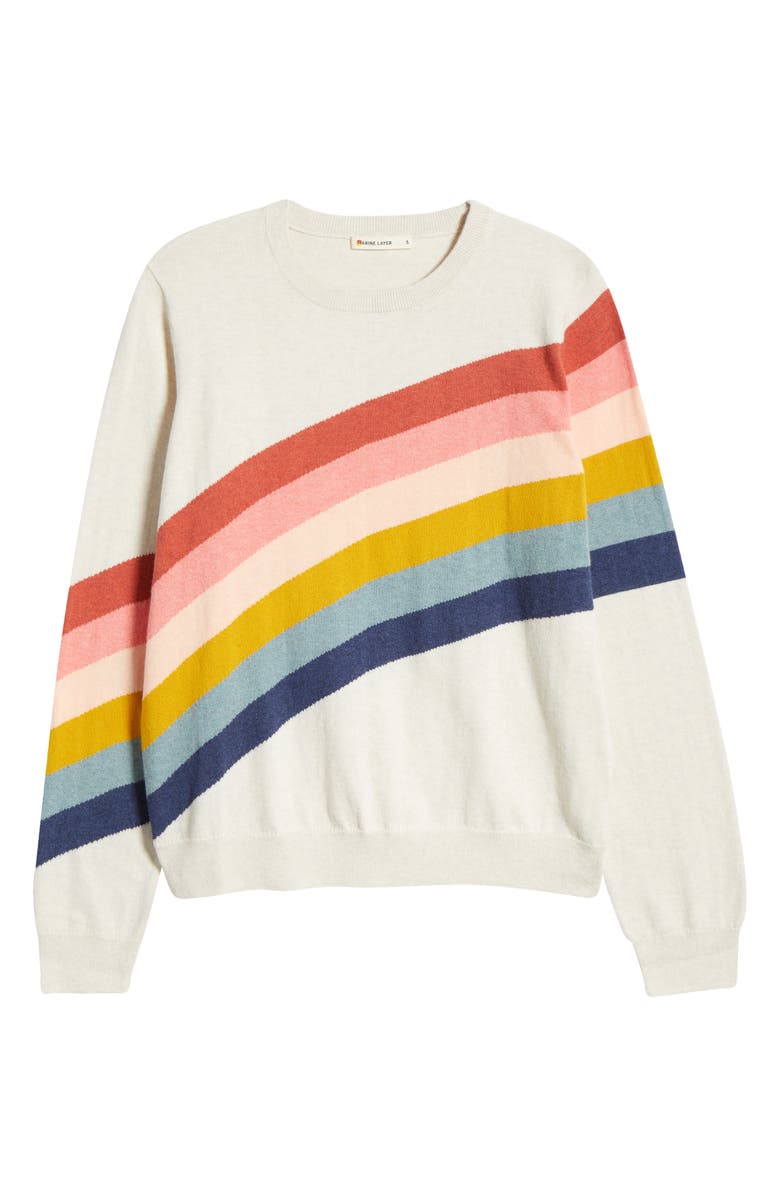 Marine Layer Icon Placed Rainbow Stripe Cotton Sweater, Alternate, color, 