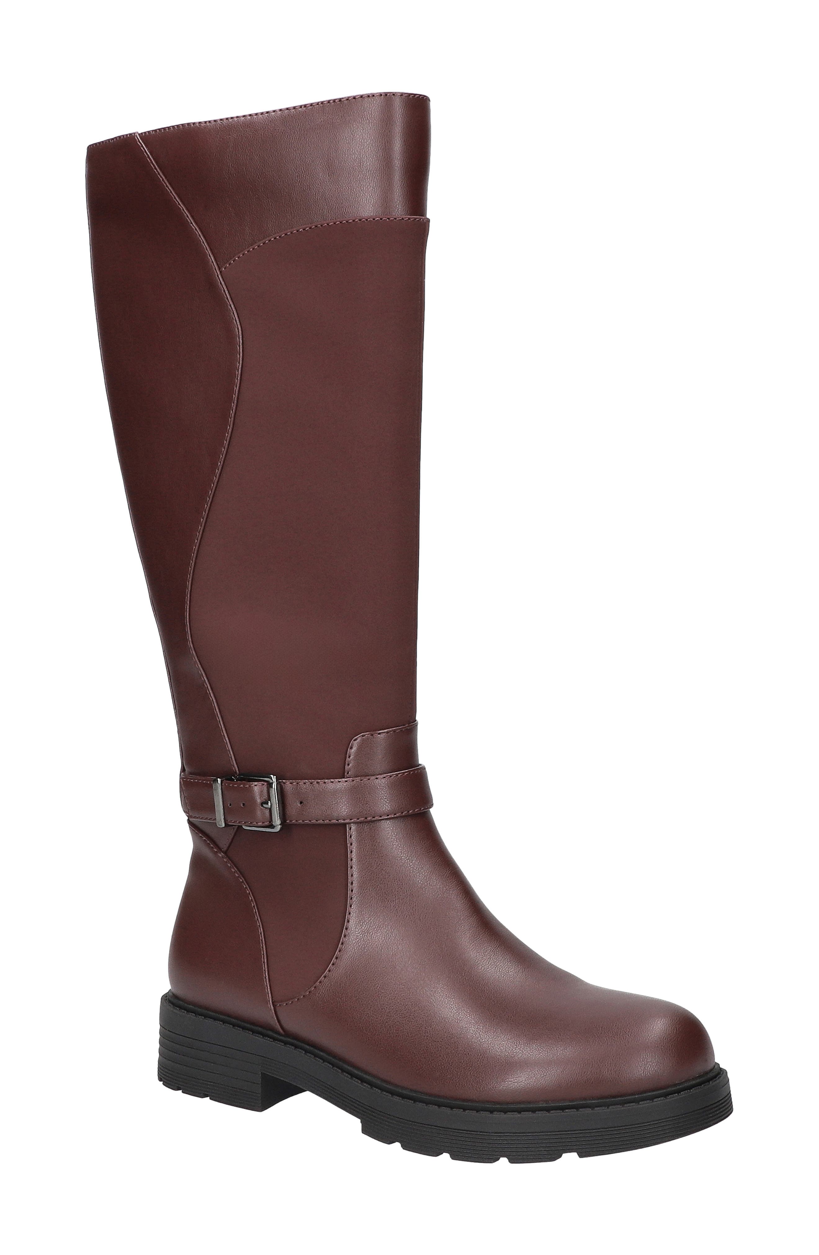 Erica Mixed Media Equestrian Boot, Main, color, BURGUNDY