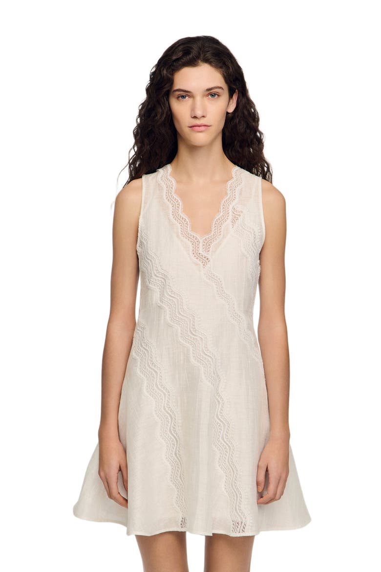 Short trimmed linen dress, Main, color, White