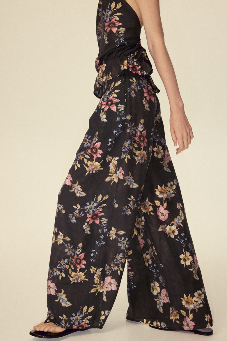 Wide-leg Viscose-blend Pants, Alternate, color, Black/floral