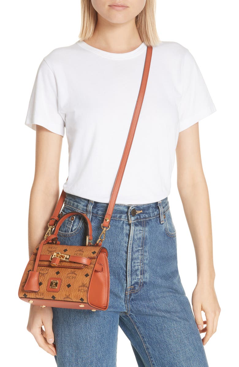 MCM Mini Vintage Visetos Coated Canvas Satchel, Alternate, color,