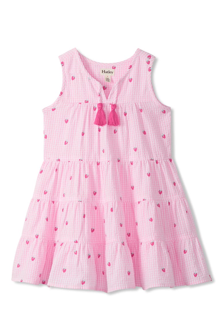 Kids' Embroidered Gingham Cotton Dress, Main, color, PINK