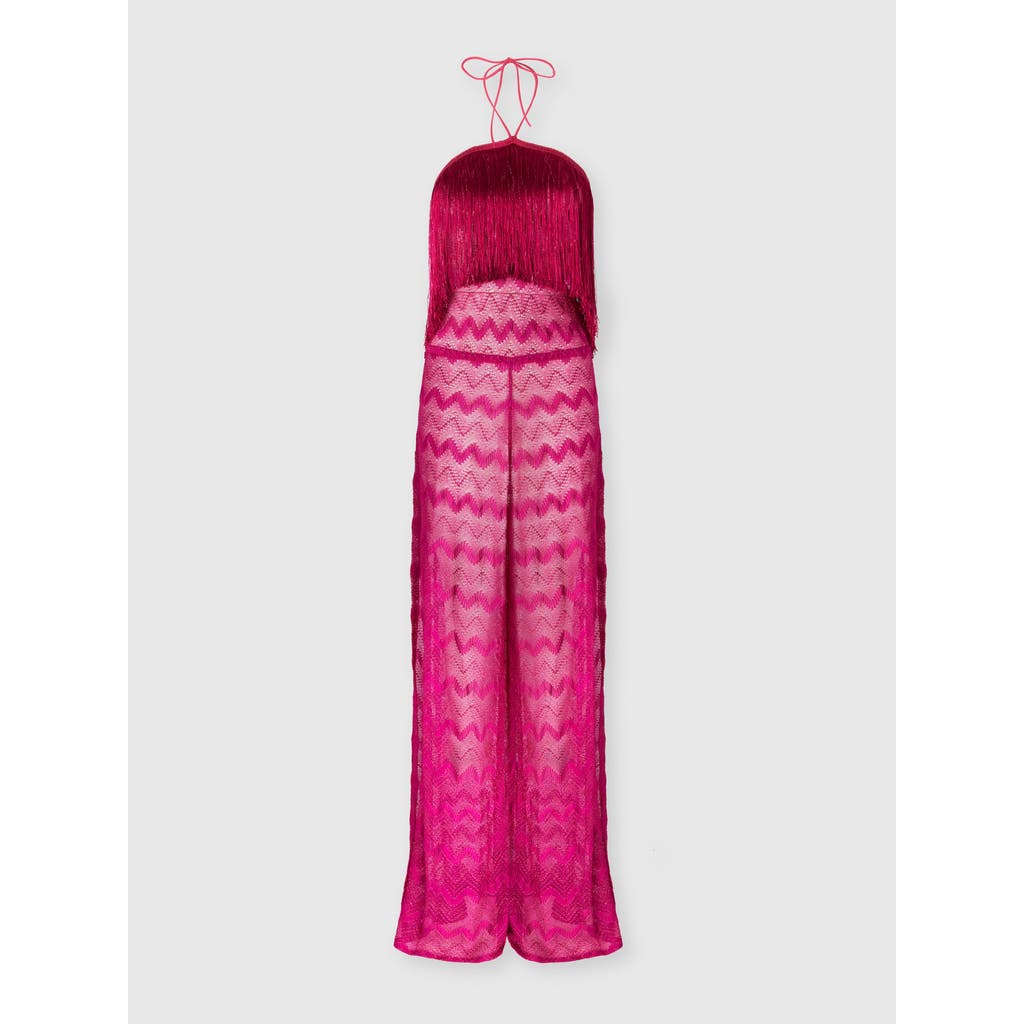 Missoni Zick-zack-jumpsuit Aus Lamé-viskose Mit Fransen In Purple
