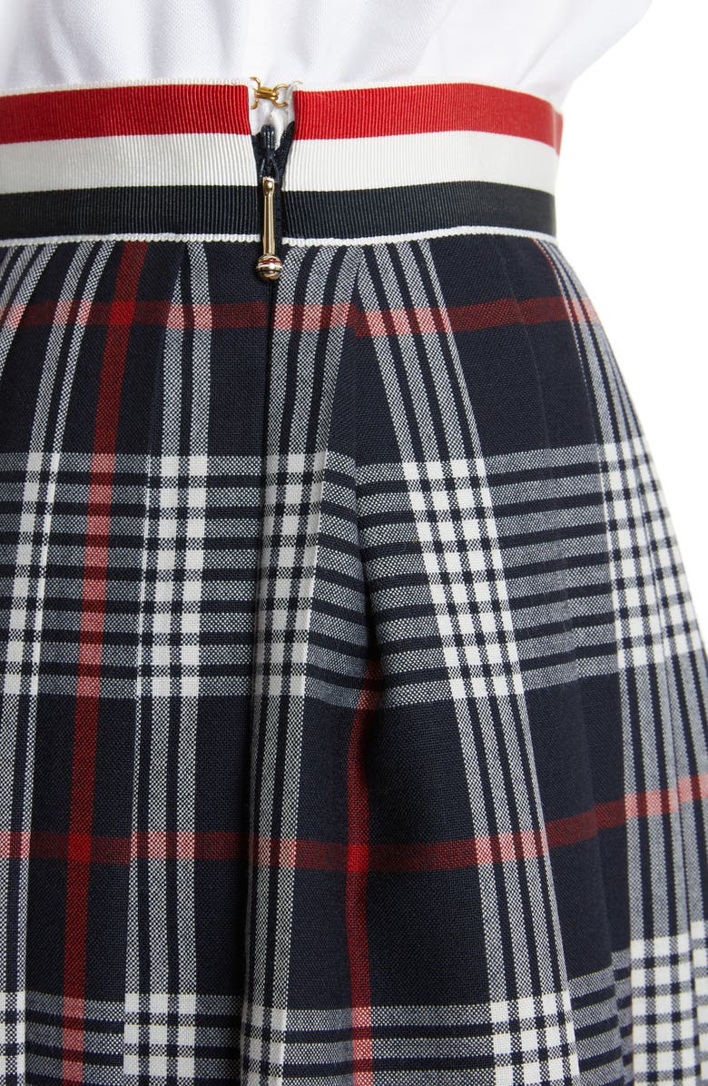 Thom Browne Hairline Plaid Pleated Wool Midi Skirt, Alternate, color, 
