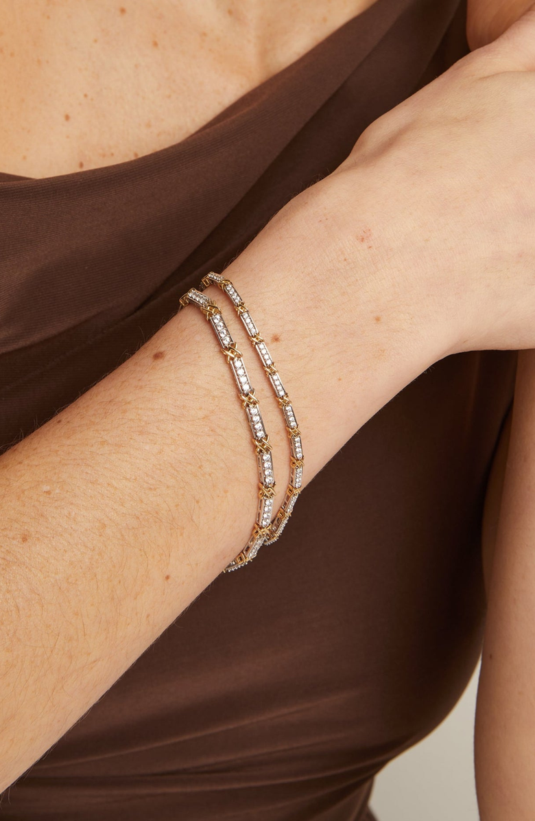 Aurate New York Mini Lab Grown White Sapphire X Tennis Bracelet, Alternate, color, Yellow / White Vermeil