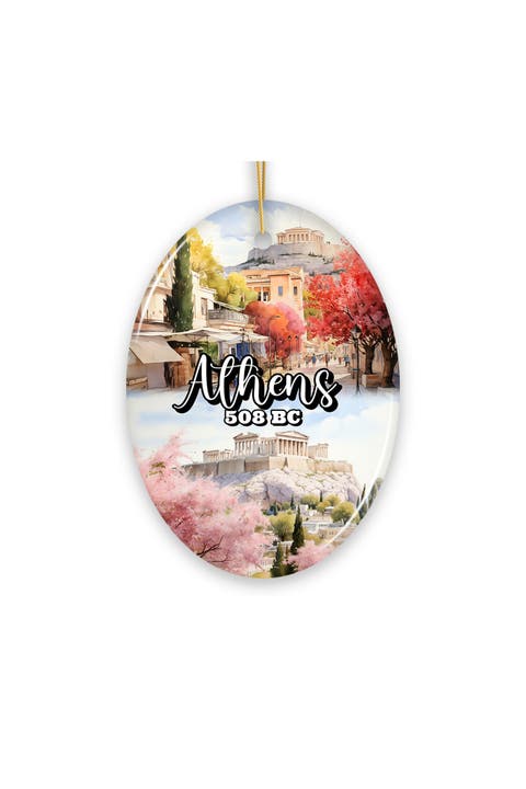 Athens 508 Bc Acropolis Landmarks Oval Ceramic Ornament