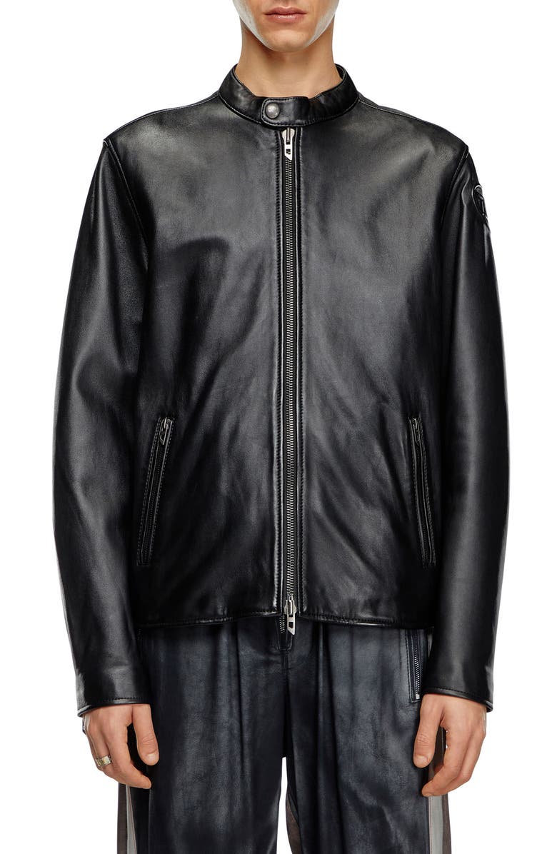 DIESEL<sup>®</sup> L-Carver Leather Moto Jacket, Main, color, Deep/ Black