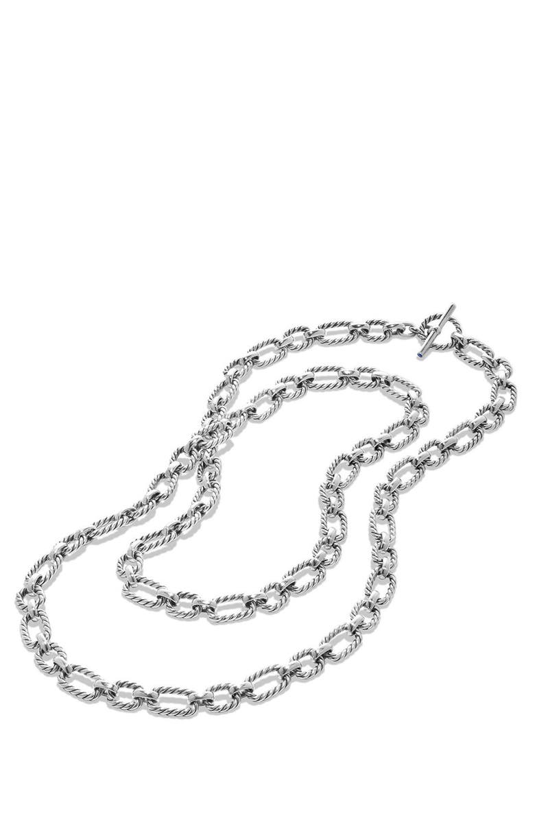 David Yurman Chain Long Cushion Link Necklace with Blue Sapphires, Alternate, color, 