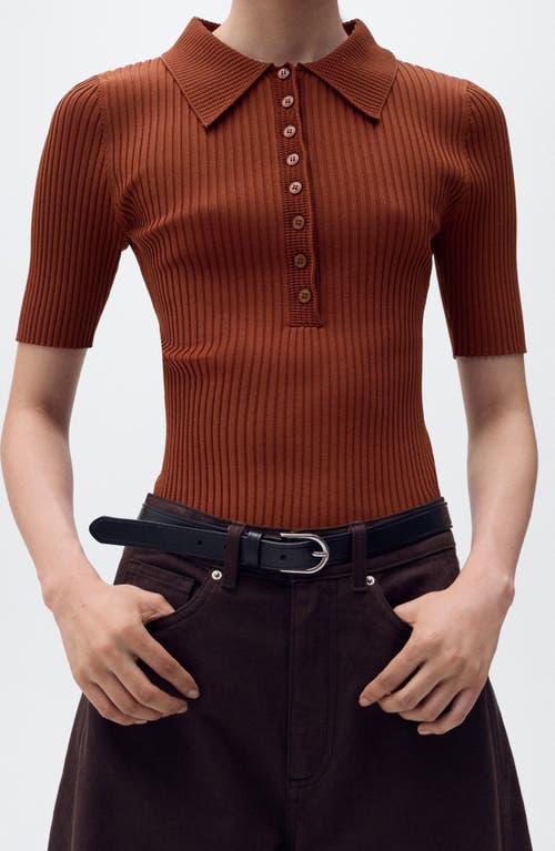 Mango Rib Short Sleeve Polo Sweater In Brown
