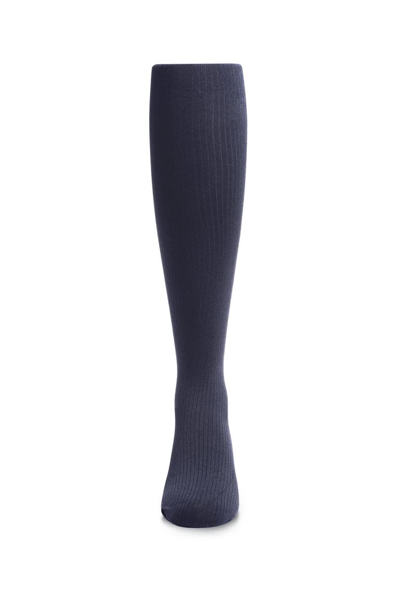 Opaque Fine Ribbed Nylon Tights, Alternate, color, Navy
