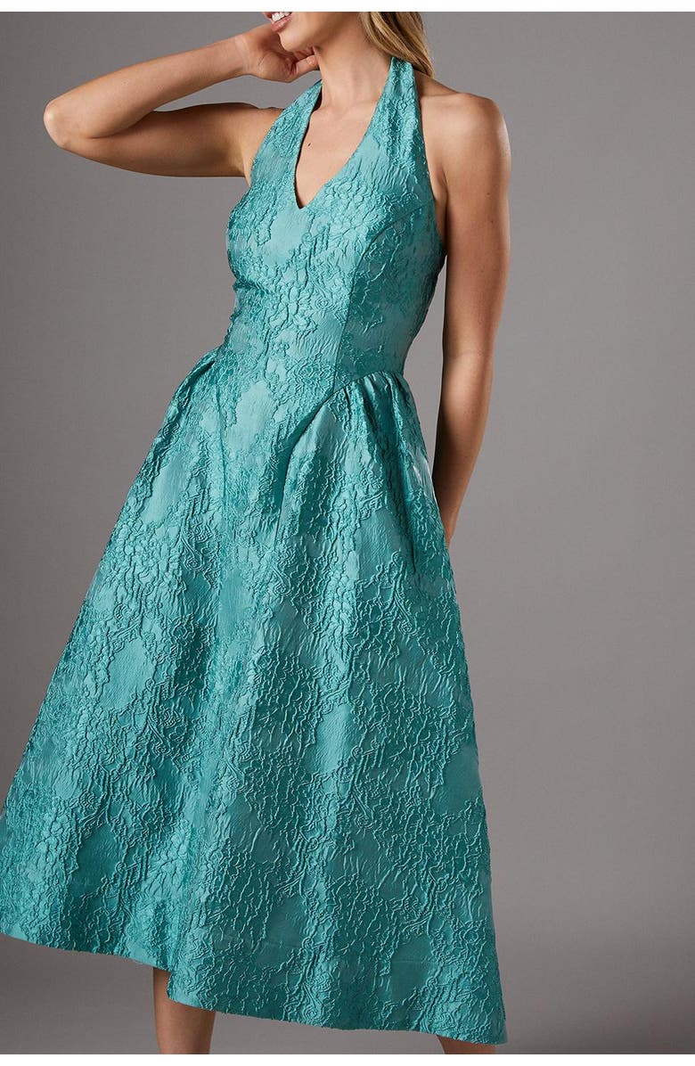 Coast Halter Jacquard Drop Waist Dress, Alternate, color, Teal