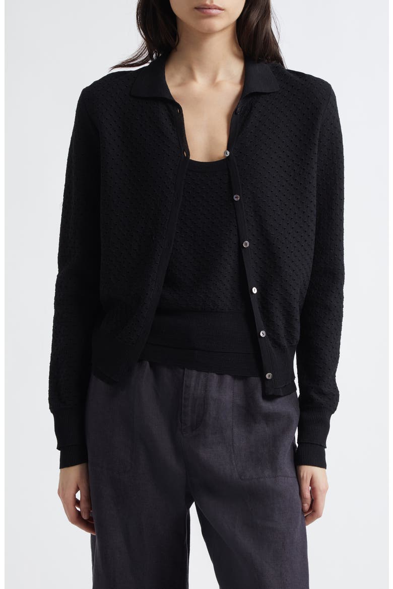 Double Layer Organic Cotton Blend Cardigan, Main, color, BLACK