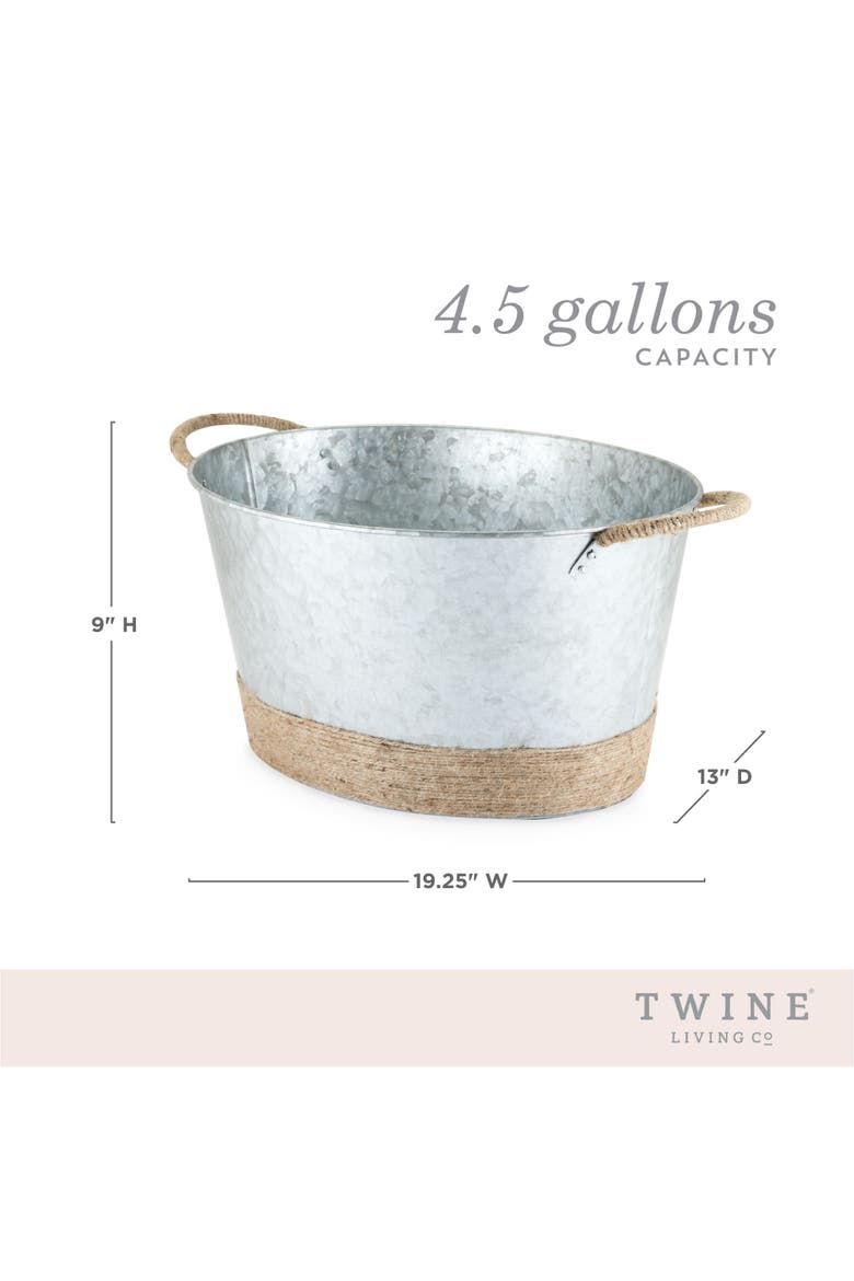 Jute Rope Wrapped Galvanized Metal Beverage Tub, Alternate, color, Silver