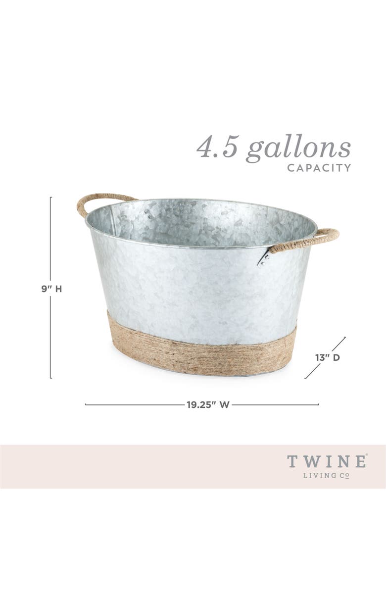 TWINE Jute Rope Wrapped Galvanized Metal Beverage Tub, Alternate, color, Silver