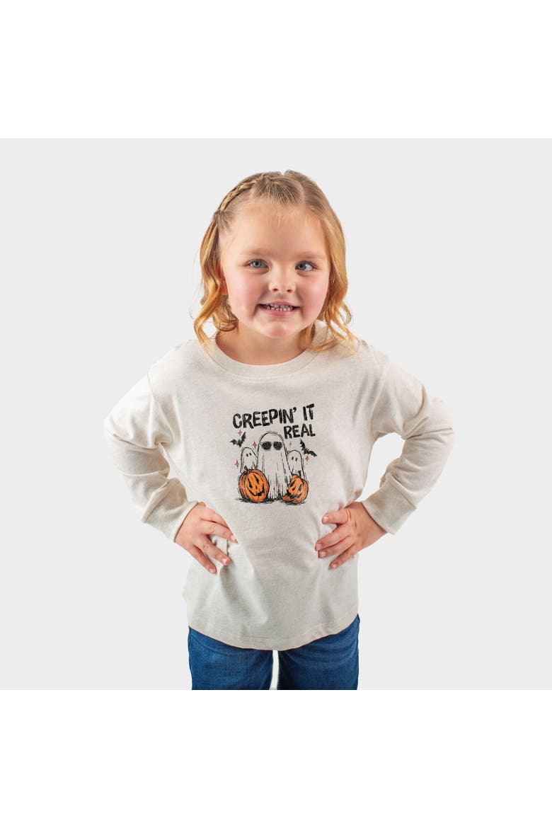 Creepin it Real Ghosts Toddler Long Sleeve Graphic Tee, Main, color, Natural