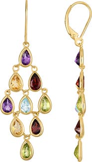 FZN Multigem Gold Plated Sterling Silver Drop Earrings