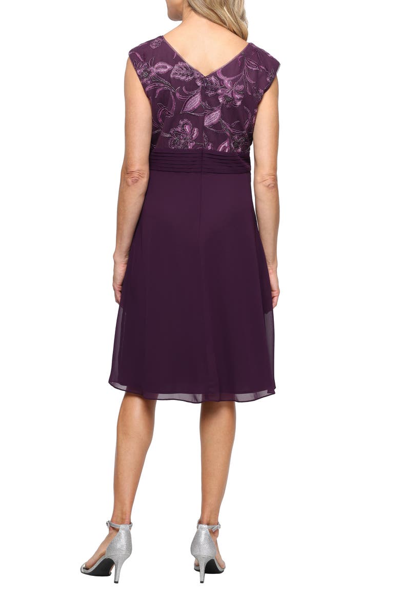 Embroidered Bodice Chiffon Cocktail Dress, Alternate, color, PLUM