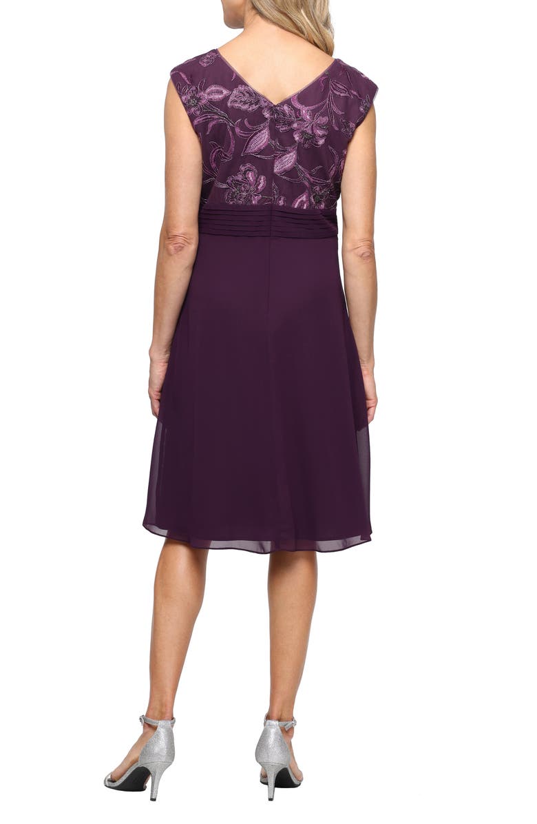 Alex Evenings Embroidered Bodice Chiffon Cocktail Dress, Alternate, color, Plum