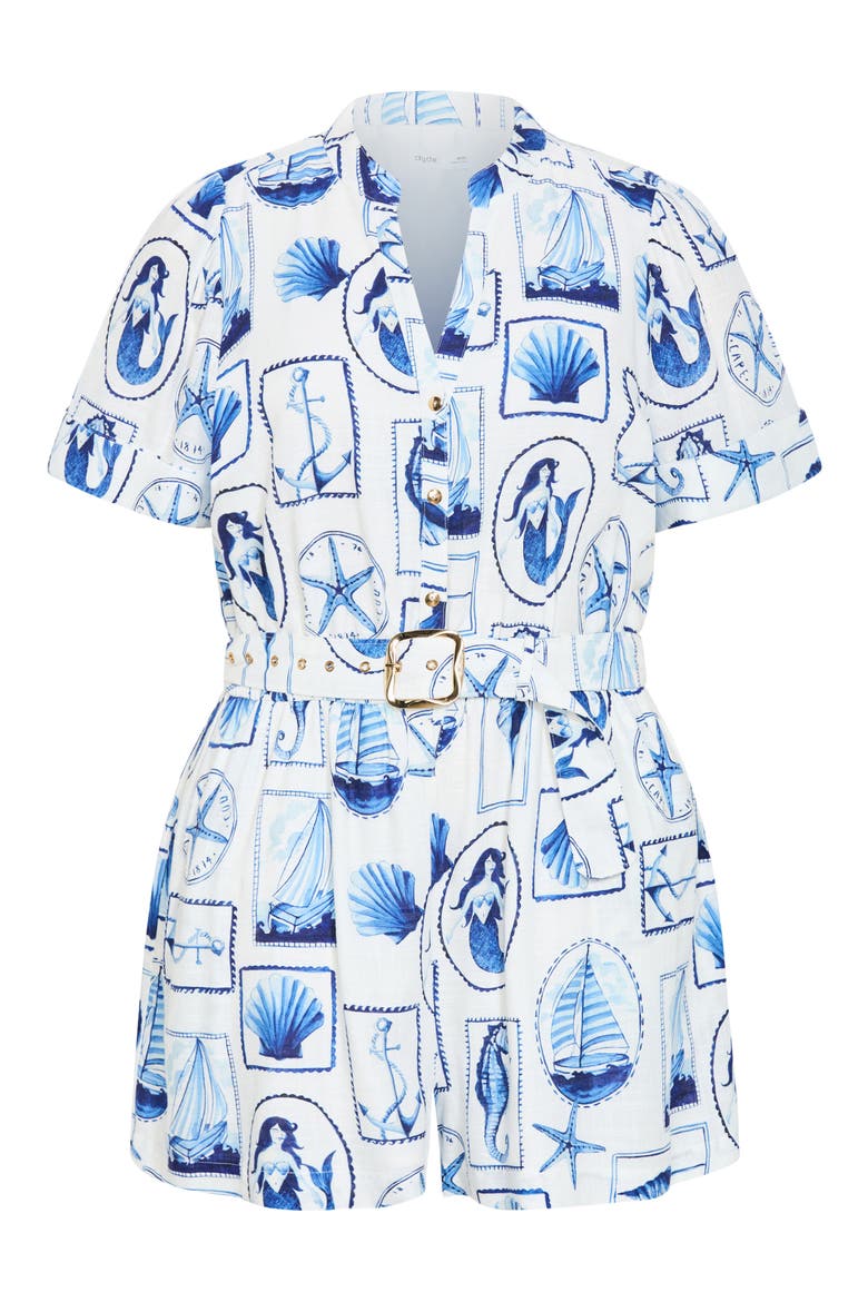 Elise Amalfi Print Belted Button Front Romper, Alternate, color, AMALFI POSTCARD