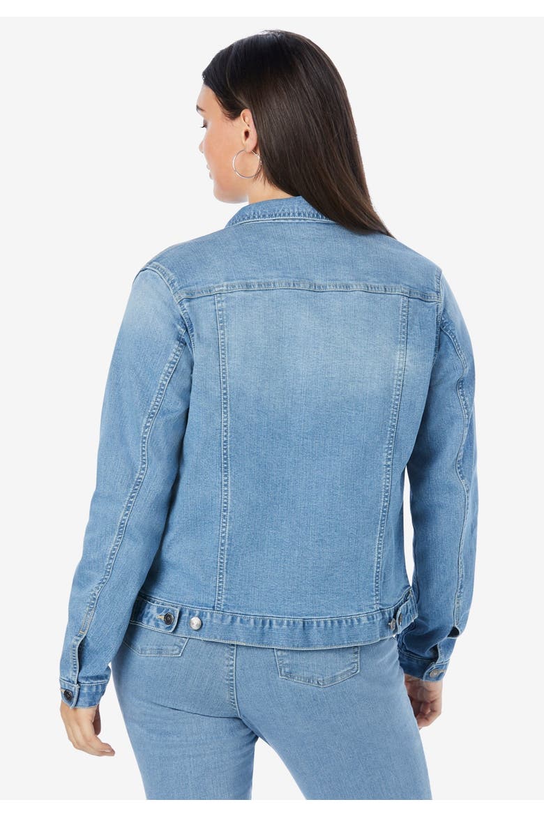 Plus Size Classic Stretch Denim Jacket, Alternate, color, BLACK