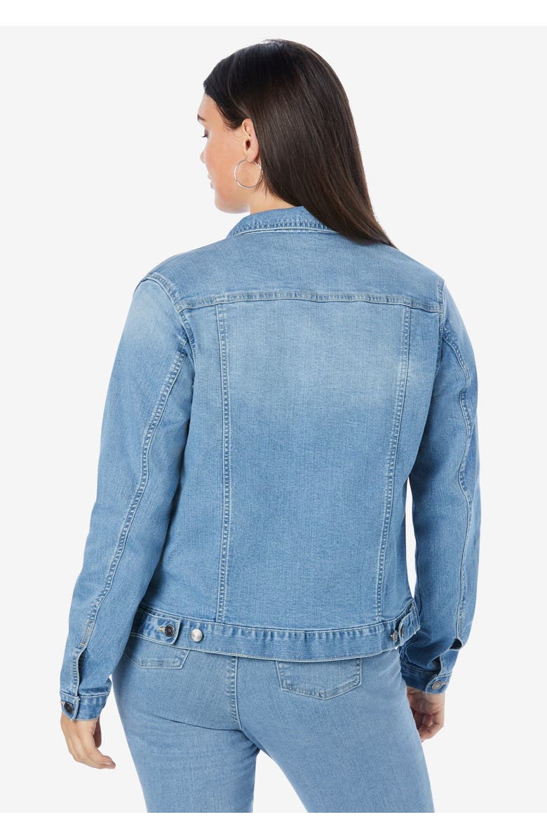 Roaman's Plus Size Classic Stretch Denim Jacket, Alternate, color, White