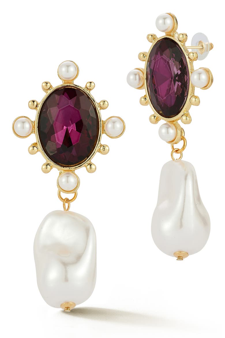 CZ & Faux Pearl Drop Earrings, Main, color, GOLD