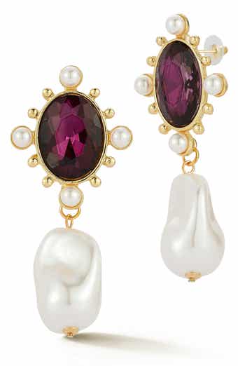 CZ & Faux Pearl Drop Earrings