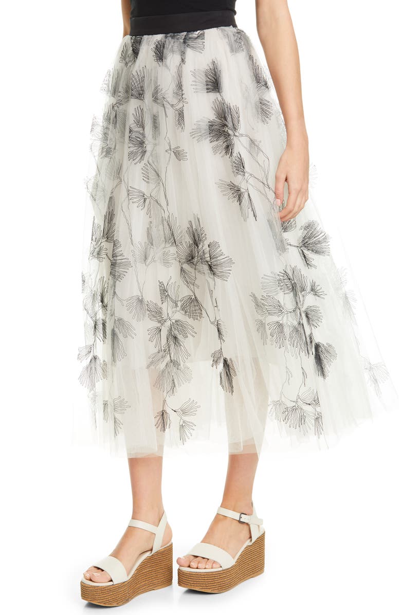 Brunello Cucinelli Embroidered Tulle Midi Skirt, Alternate, color, 