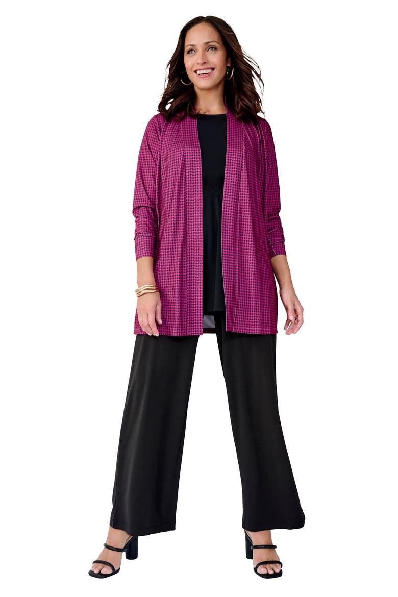 Stretch Knit Open Front Knit Topper, Main, color, RASPBERRY MINI HOUNDSTOOTH