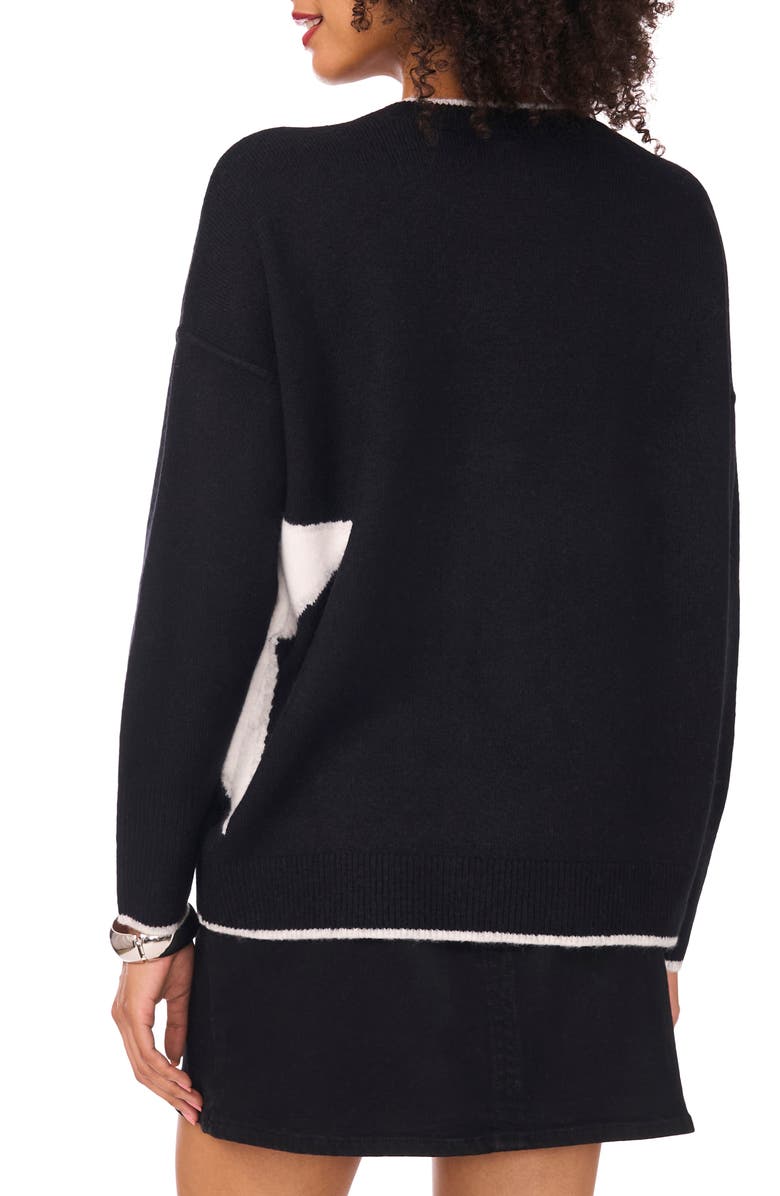 Vince Camuto Star Detail Crewneck Sweater, Alternate, color, Rich Black