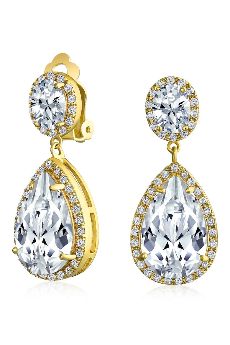 Drop CZ Halo Statement Earrings, Alternate, color, YELLOW