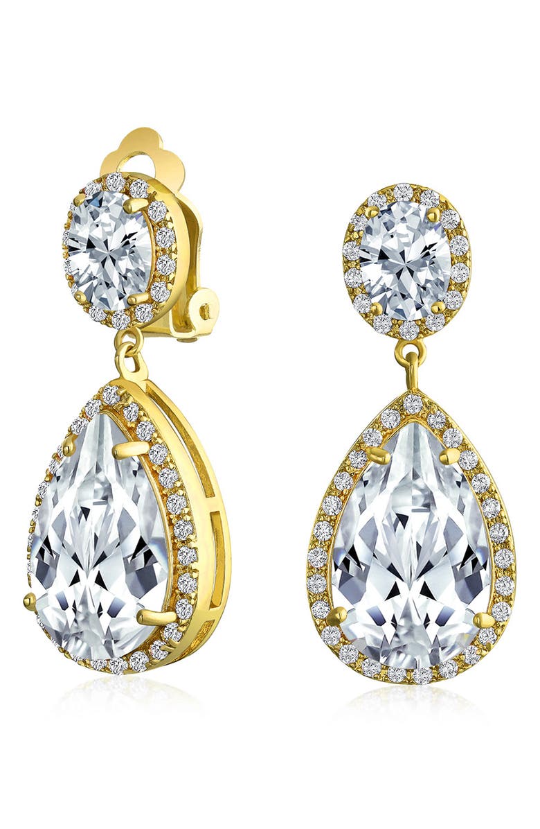 BLING JEWELRY Drop CZ Halo Statement Earrings, Alternate, color, 