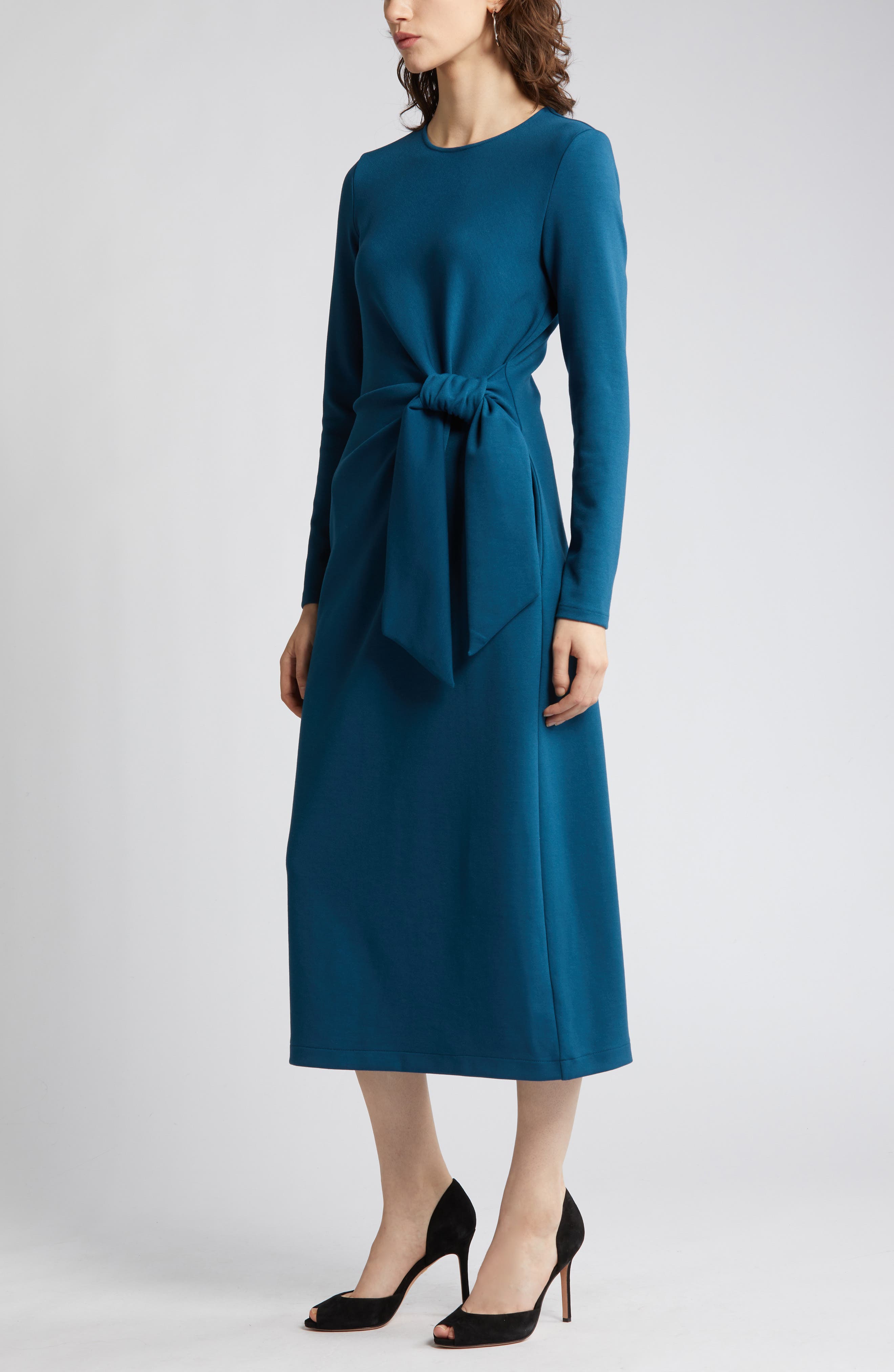 tie waist knit midi dress LOGO by Lori Goldstein Reg Tie Waist Knit Midi Dress, Size X-Large, Purple Orchid