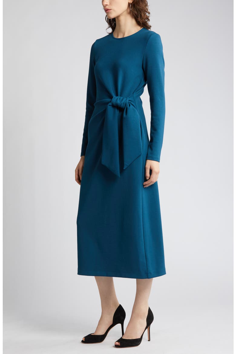 tie waist long sleeve knit midi dress Anna-Kaci Women's Long Sleeve Ribbed Knit Midi Dress with V-Neck and Waist Tie, Small 4-6 / Brown